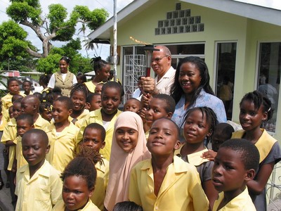 School children group, yellow uniforms, Grenada