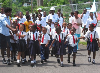 Primary school children walk in group 1, Grenada