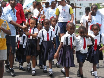 Primary school children walk in group 2, Grenada
