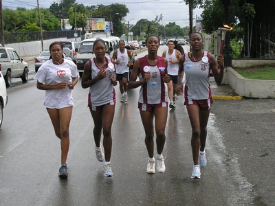 Track team girls run in Kingston, Jamaica