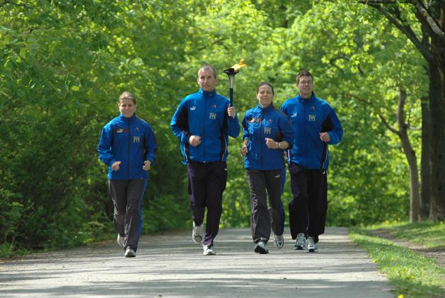 Team running in park