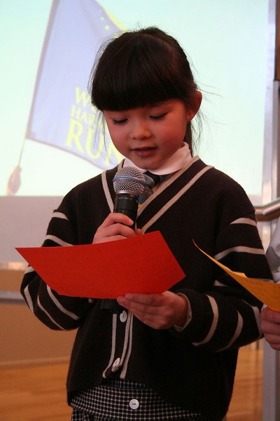 Some of the children read out their wishes for World Harmony.