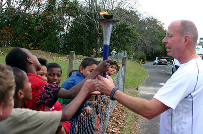 The kids at Hamilton East School were eager to hold the torch - they couldn't wait for us to enter!