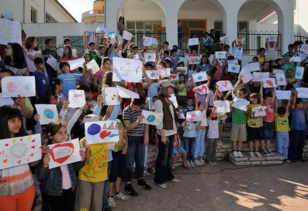 Children with their Harmony Run Drawings