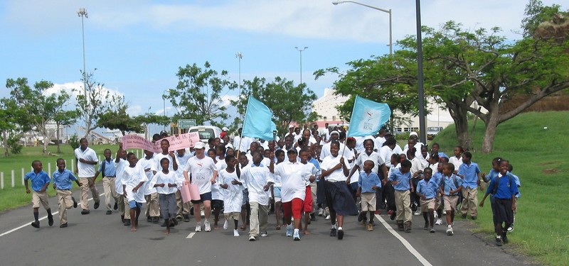 Brenda Hood, Minster of Tourism, Grenada, leads large group 1