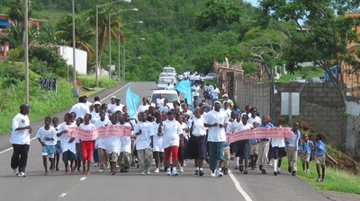 Brenda Hood, Minster of Tourism, Grenada, leads large group 2