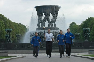 Running at fountain